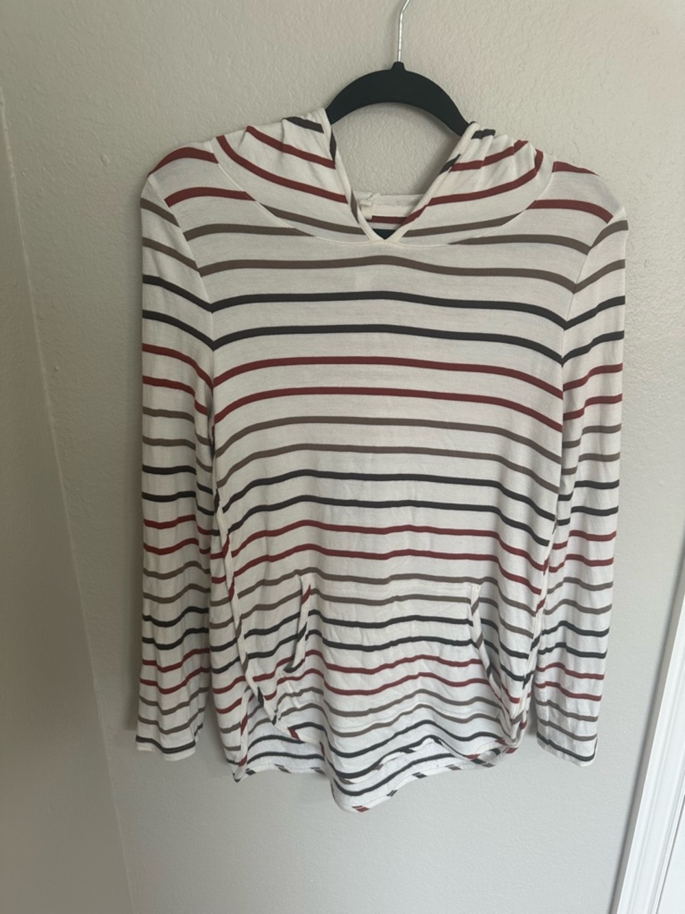 Market & Spruce striped Lightweight Hooded Pullover Ivory w/ Multi-Color Stripes